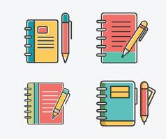 Notepad set with pen Of Stationary Illustration, Notebook icon set isolated on white background vector