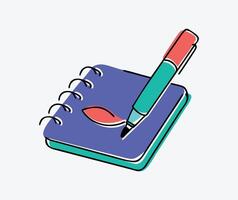 Colorful notebook and pen illustration with a minimal, modern design for creative concepts vector
