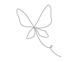 One continuous line butterfly illustration. Single line hand drawn sketch. Summer symbol in trendy doodle style vector