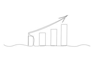 Growth chart one continuous line illustration. Hand drawn doodle sketch, graph with arrow. Financial success graphic vector