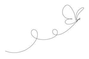 One line butterfly illustration. Outline insect. Continuous single hand drawn sketch. Summer symbol in trendy doodle style vector