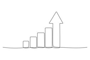 Growth one continuous line illustration. Hand drawn sketch, graph with arrow. Financial success graphic vector