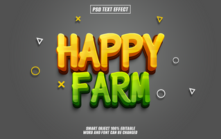 A 3D cartoon style text effect Happy Farm in yellow and green colors with a gray background psd