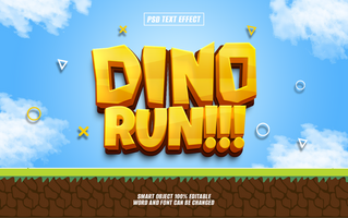 3D text effect with the words Dino Run in a cartoon-style font. psd