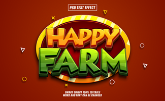 3D text effect with Happy Farm in a yellow oval with red background. psd