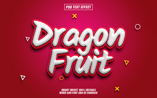 3D text effect with the words Dragon Fruit in a white puffy font with red outline and shadows on a bright red background. psd