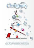 Christmas celebration in paper cut style with Christmas balls decorated, wording of event and example texts on white background. vector
