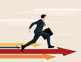 Businessman, employee, run in the direction of the arrows, moving forward. vector