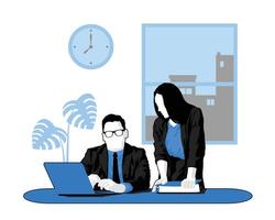 Employee having discussion, business ideas, brainstorming, corporate training visual vector