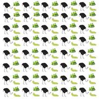 caterpillar, ostrich with fruit as a pattern background vector