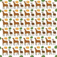 horse, goat with fruit as a pattern background vector
