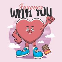 Valentines Day with Cute Happy heart character in Groovy Vintage Retro Cartoon Illustration for sticker, badge, patch, banner, greeting card, invitation vector