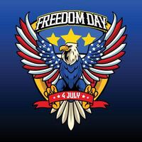 4th of July Independence Day Bald Eagle with American Flag Shield and Statue of Liberty Illustration for social media, flyers, web pages, print media, greeting card, invitation, banner vector