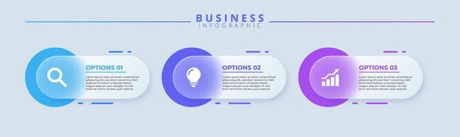 Infographic labels with icons and 3 options or steps. Suitable for process diagrams, presentations, workflow layouts, banners, flow charts, and infographics. vector