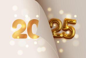 Happy New Year 2025 greeting card template design. Concept of the beginning of the New Year, the calendar page turned and the New Year begins. vector