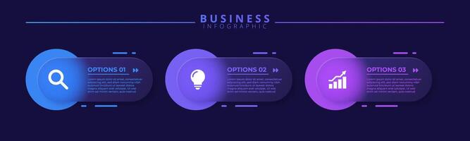 Infographic label design template featuring icons and three distinct steps. vector