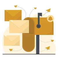 Mailbox and envelope on white background. email marketing illustration in flat style. vector