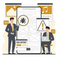 Mobile testing concept illustration App development bug report vector