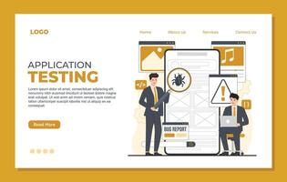 Mobile testing concept landing page template illustration App development bug report vector