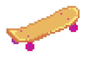 Retro Pixel Art Skateboard, 8-bit Icon. vector