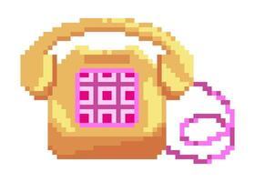 Retro Pixel Art Old Telephone, 8-bit Icon. vector