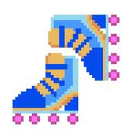 Retro Pixel Art Roller Skates, 8-bit Icon. vector