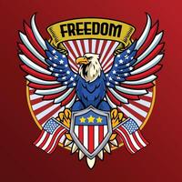 4th of July Independence Day Bald Eagle with American Flag Shield and Statue of Liberty Illustration for social media, flyers, web pages, print media, greeting card, invitation, banner vector