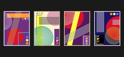 Abstract vibrant color background set. Cool bright wallpapers with semi circle shapes and halftone dots. Design elements for book cover, brochure, magazine, flyer, booklet vector