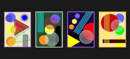 Memphis style abstract background set. Geometric pop art colors minimal brutalism set. Graphic memphis design bright colors collection. Vintage 90's colorful style illustration set vector