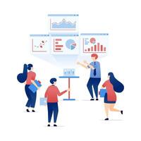 illustration of Business Presentation Attendees Analyze Strategy and Planning Charts for Corporate and Career Development. Can be used for banners, websites, apps flyers vector