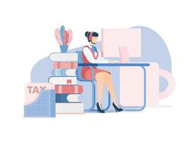 Women Technical Support Working at Desk. Concept of Ideas from Advice, Help, Assistance, Consultation, Ask vector