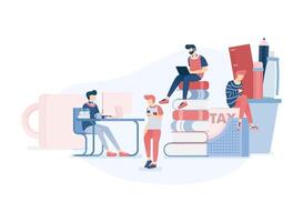 Group of Men who Working And Studying Together in Long Distance Using Internet vector