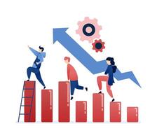 illustration of People tracking their progress with bar charts, visualizing their career and financial goals, showcasing personal growth, success, and professional development vector