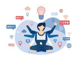 Yoga and Meditation to Find Inspiration in Work. Male Programmer Seeks Enlightenment in Completing Business Project vector