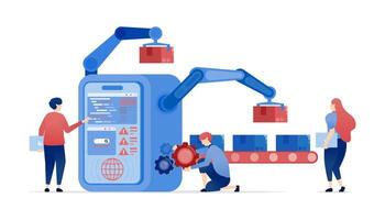 illustration of Developing Robotic Hands for Producing Goods and Services in Commercial Manufacturing Factories to Meet Industrial Needs Using Advanced Technology and Innovation vector