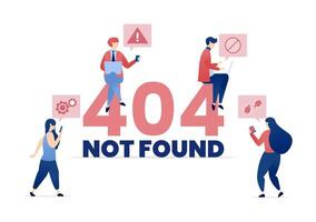 illustration of 404 Not Found with People Engaged in Activities, Realizing the Page They Are Trying to Reach Is Down, Illustrated with the 404 Error Text vector