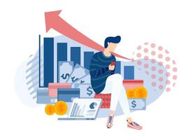 Young Men Use Internet to Manage Riches. Early Financial Investment Management With Mutual Fund, Mobile banking, Develops Business vector