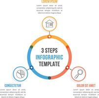 Circle infographic template with three elements, steps or options, workflow or process diagram vector