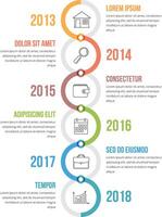 Vertical timeline infographics template with colorful circles, workflow or process diagram vector