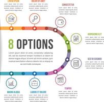 8 Options infographic template with line icons for prsentations, reports, brochures etc, can be used as steps, workflow, process vector