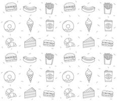 Seamless pattern with fast food line icons vector