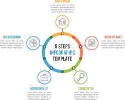Circle infographic template with five elements, steps or options, workflow or process diagram vector