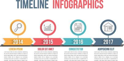 Timeline infographics design with arrows, workflow or process diagram, flowchart vector