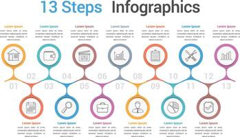Infographic template with 13 spteps or options, business infographics, process, workflow diagram vector