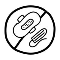Doodle Icon of Bringing pads and tampons into the toilet is prohibited vector