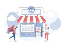 Store Join Marketplace or E-commerce Digital Marketing, People Shop Just a Click vector