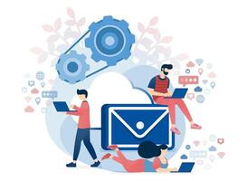 Illustration of Communication and Internet, Group of People who Communicating, Learning and Working With Each Other vector