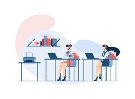 Support Service Help Assistance Guidance. Technical Support Female Worker with Heaphones From Customer Service vector
