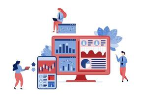 illustration of Professionals analyzing financial profiles, investment risks, loan evaluations, and recruitment strategies to make informed decisions in financial planning and risk management vector
