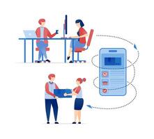 illustration of Online Shopping with Mobile Apps. People Using Technology for Secure Transactions, Competitive Prices, and Effective Communication Between Buyers and Sellers vector